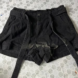 American Eagle Sz 8 29W Mom Short High Rise Black Belted Denim Jean Shorts